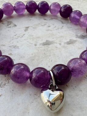 Purple Beaded Heart Charm Bracelet - Women Jewelry
